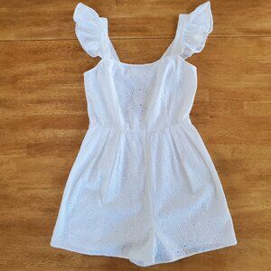 White Eyelet Seashell Embroidered Tie Back Romper Shorts Summer Beachy sz 4